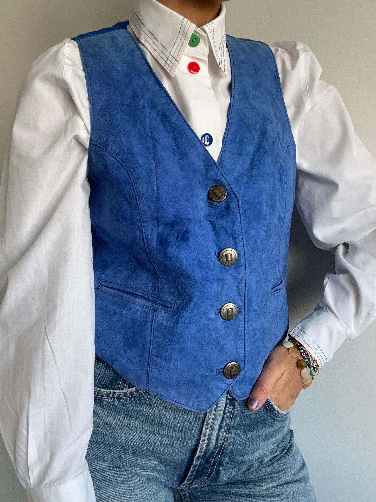 Blue Suede Leather Vest