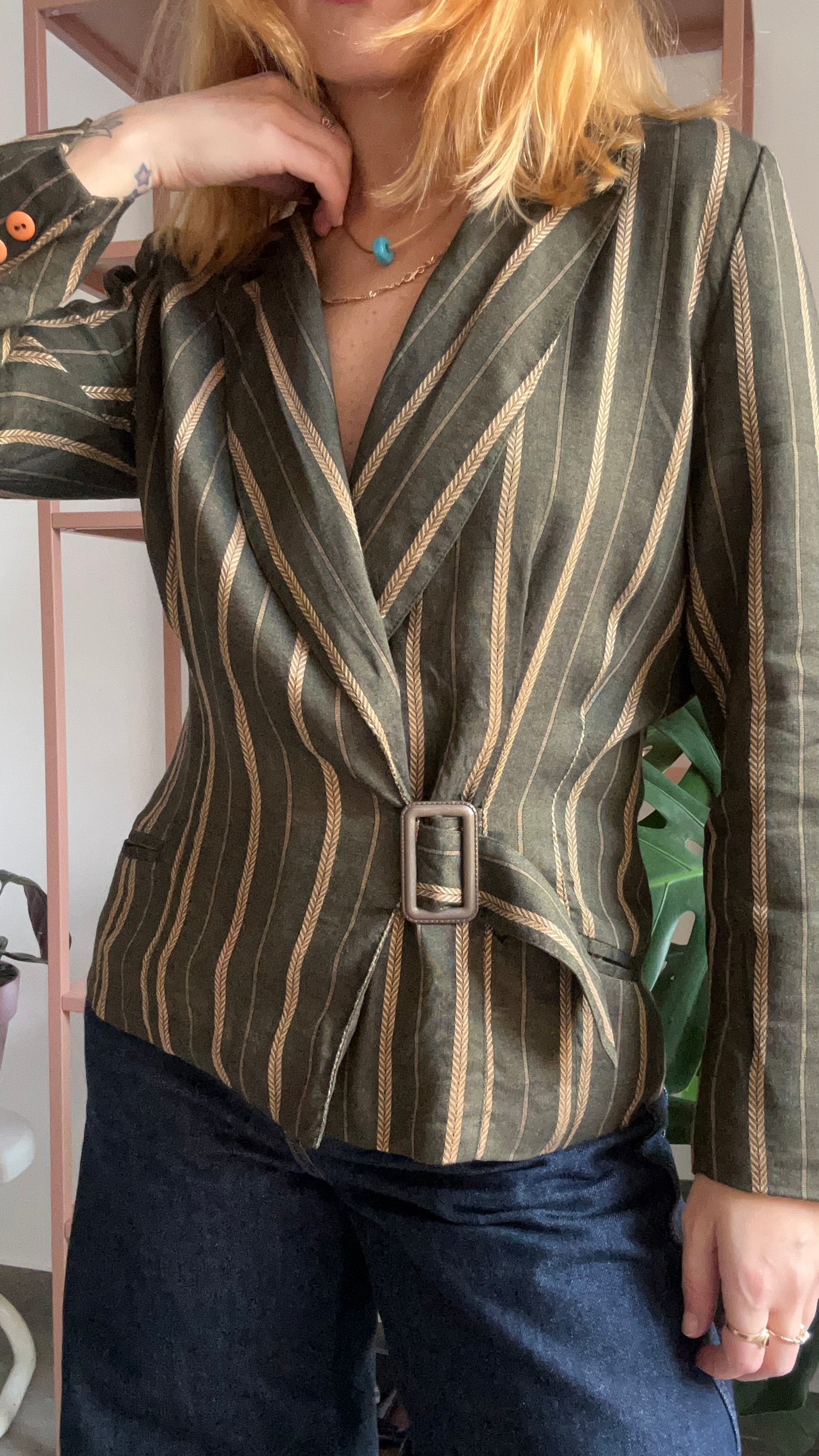 Green Striped Blazer