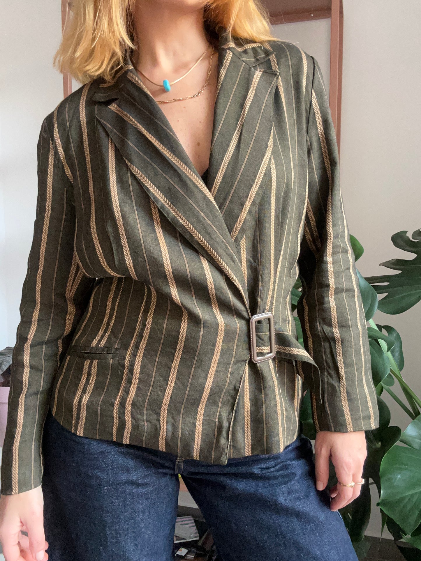 Green Striped Blazer