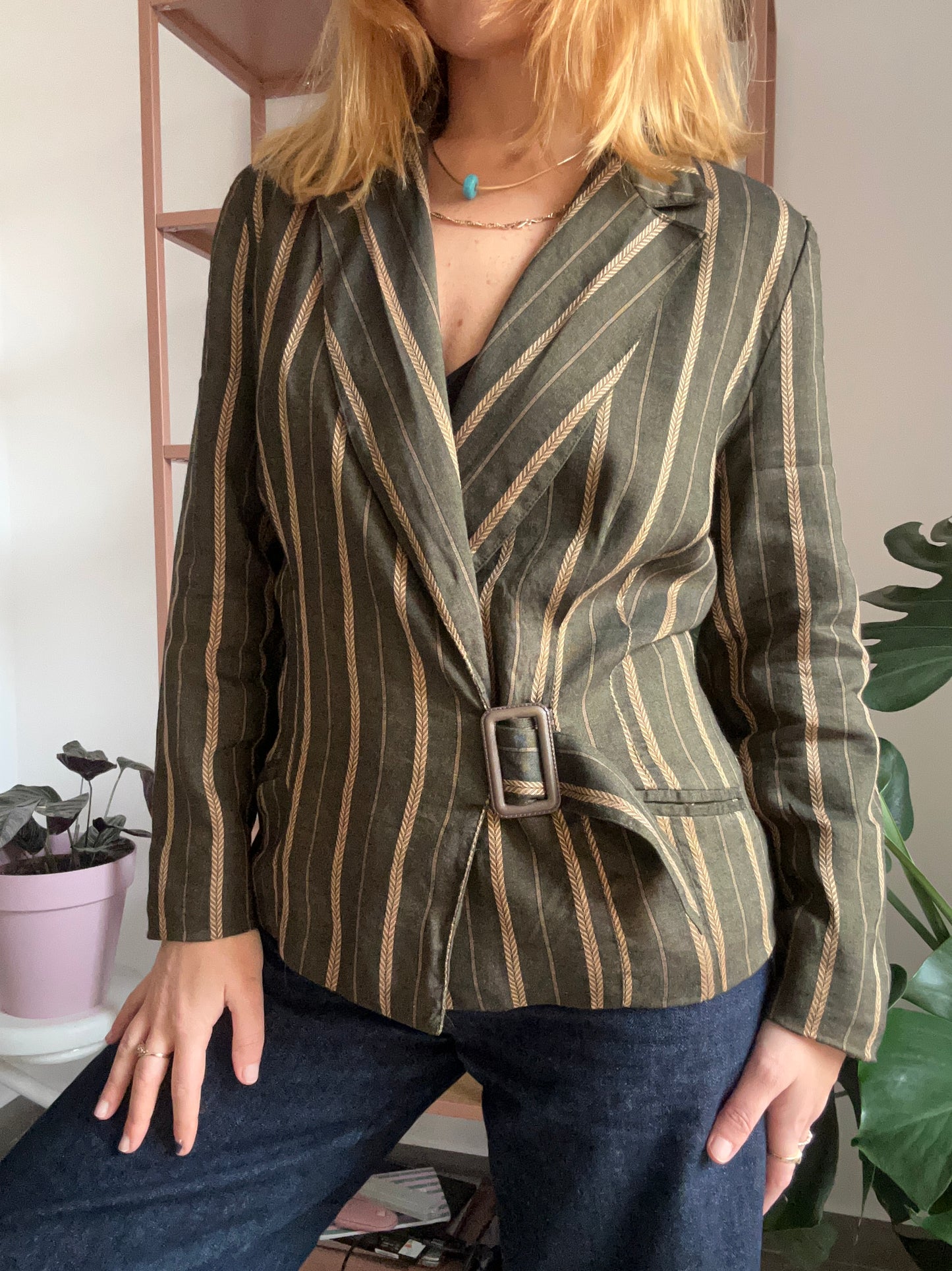 Green Striped Blazer