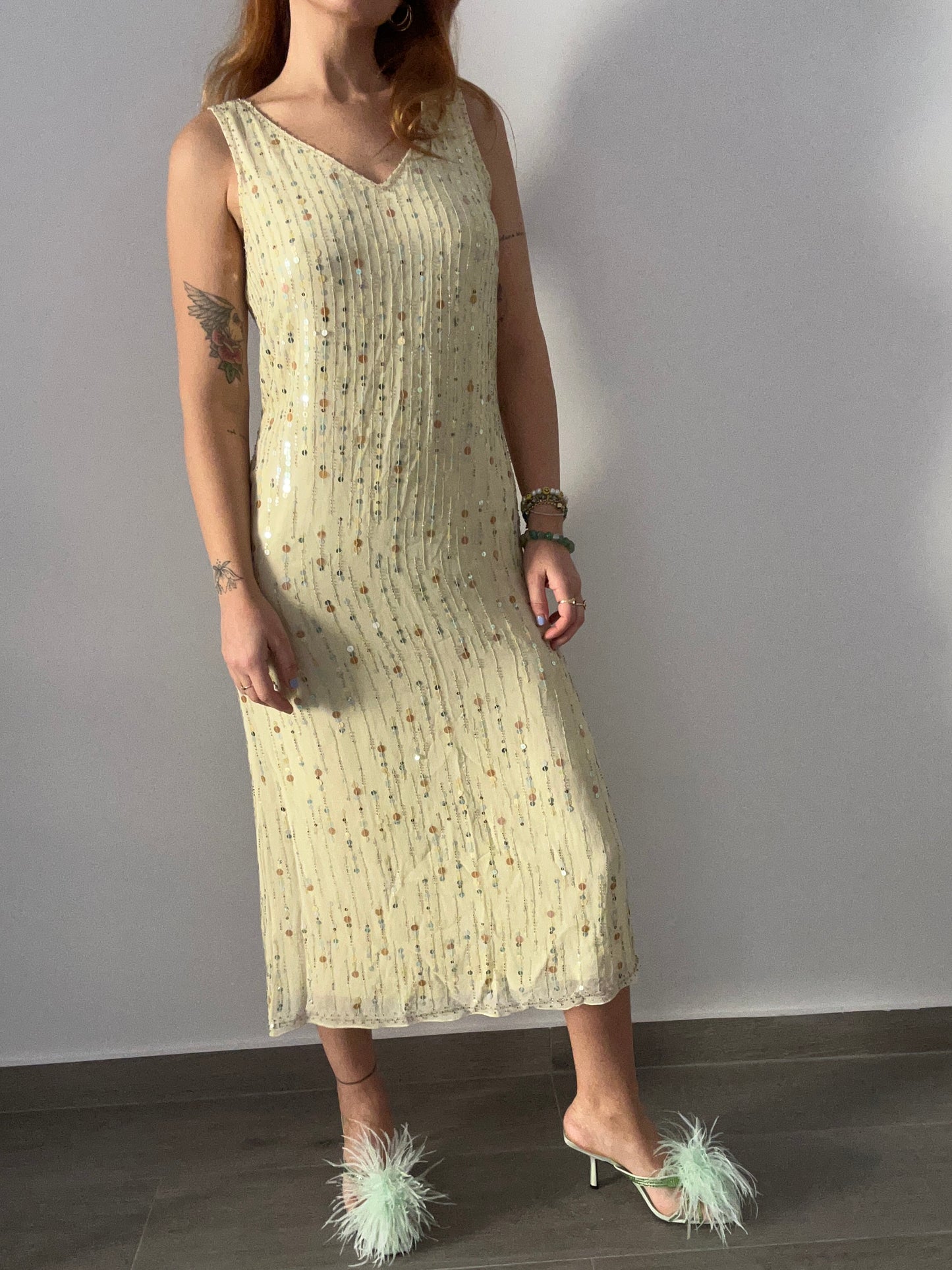 Sequinned Pale Yellow Dress