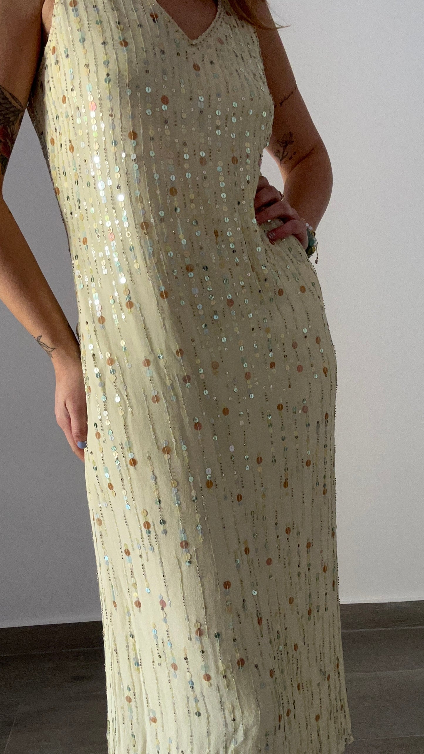 Sequinned Pale Yellow Dress