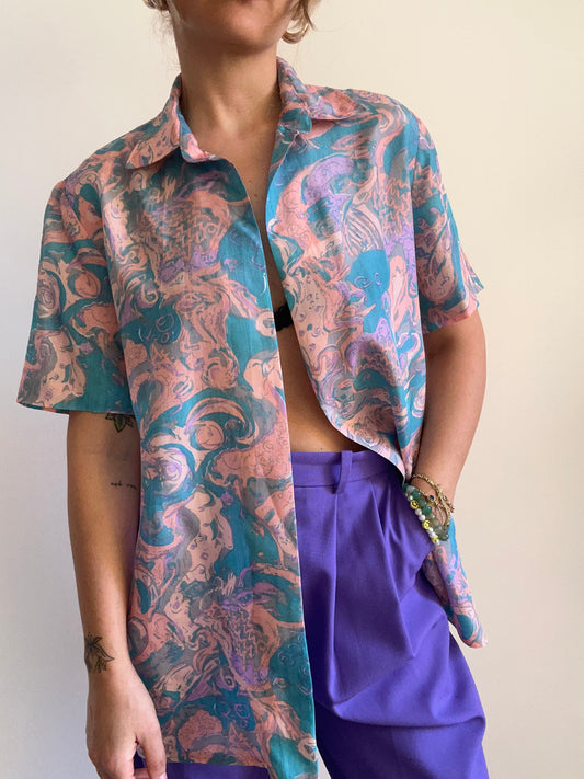 Abstract Print Open Shirt