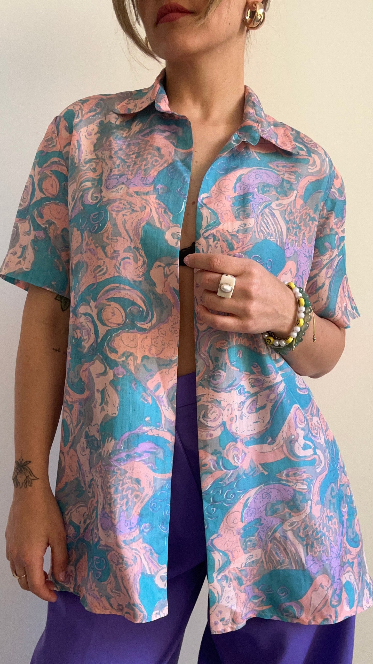 Abstract Print Open Shirt