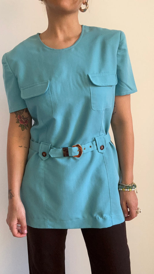 70s Blue Belted Top