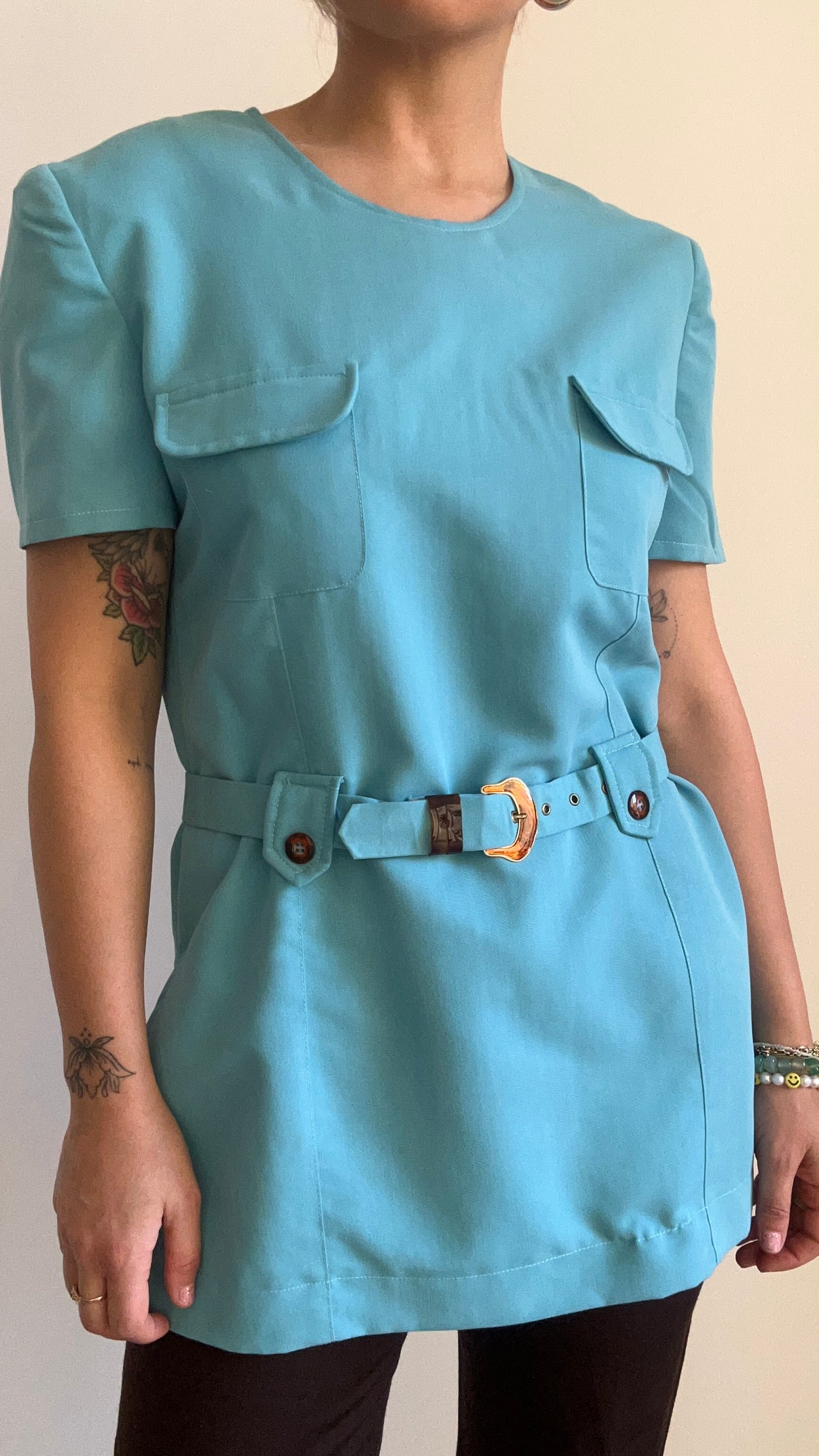 70s Blue Belted Top