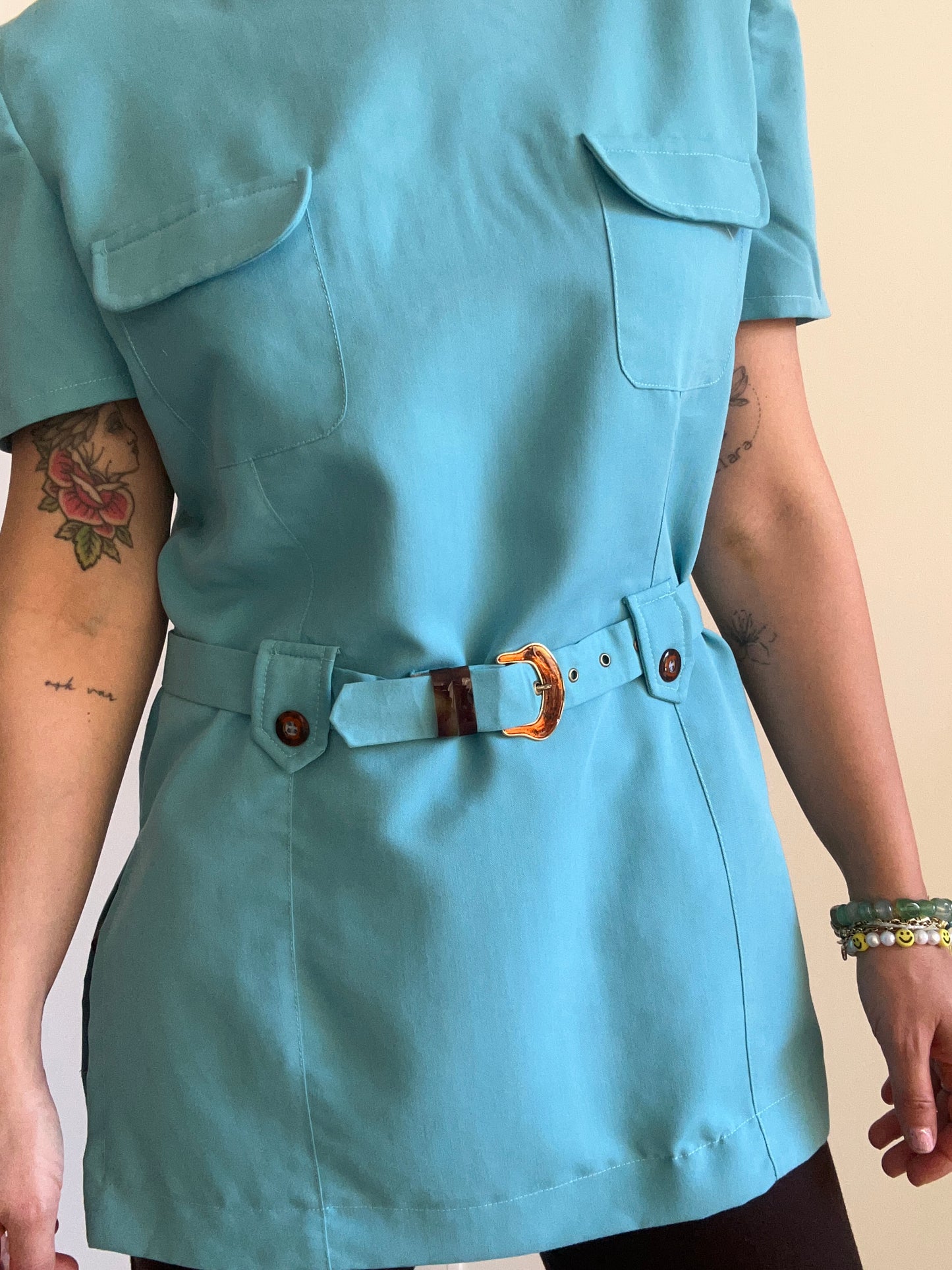 70s Blue Belted Top