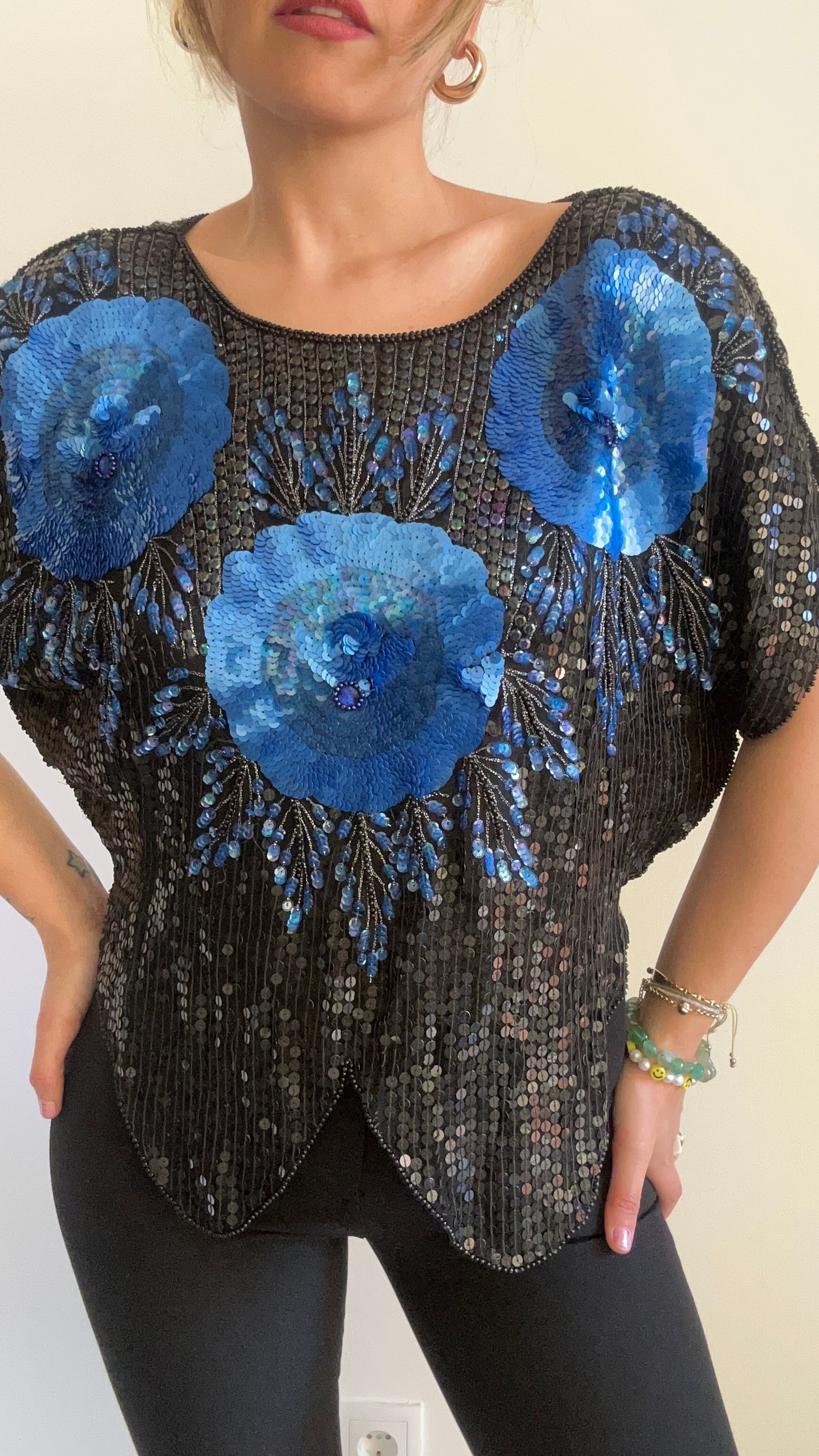 Sequinned Short Sleeve Top