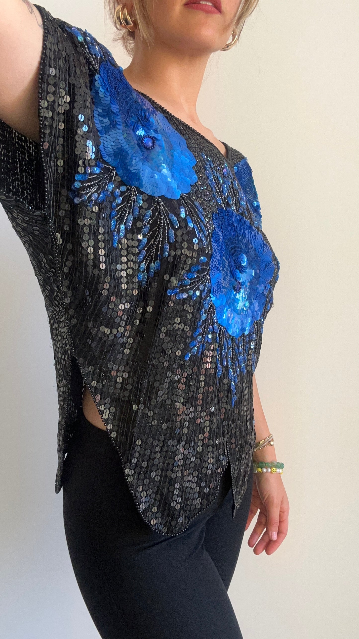 Sequinned Short Sleeve Top