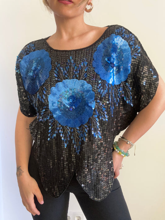 Sequinned Short Sleeve Top