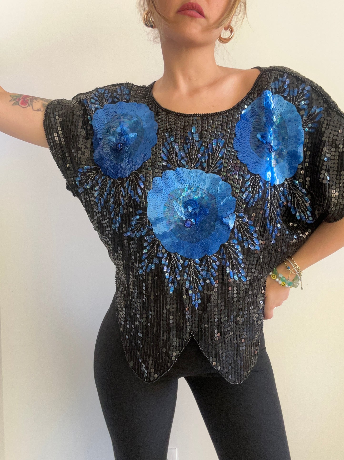 Sequinned Short Sleeve Top