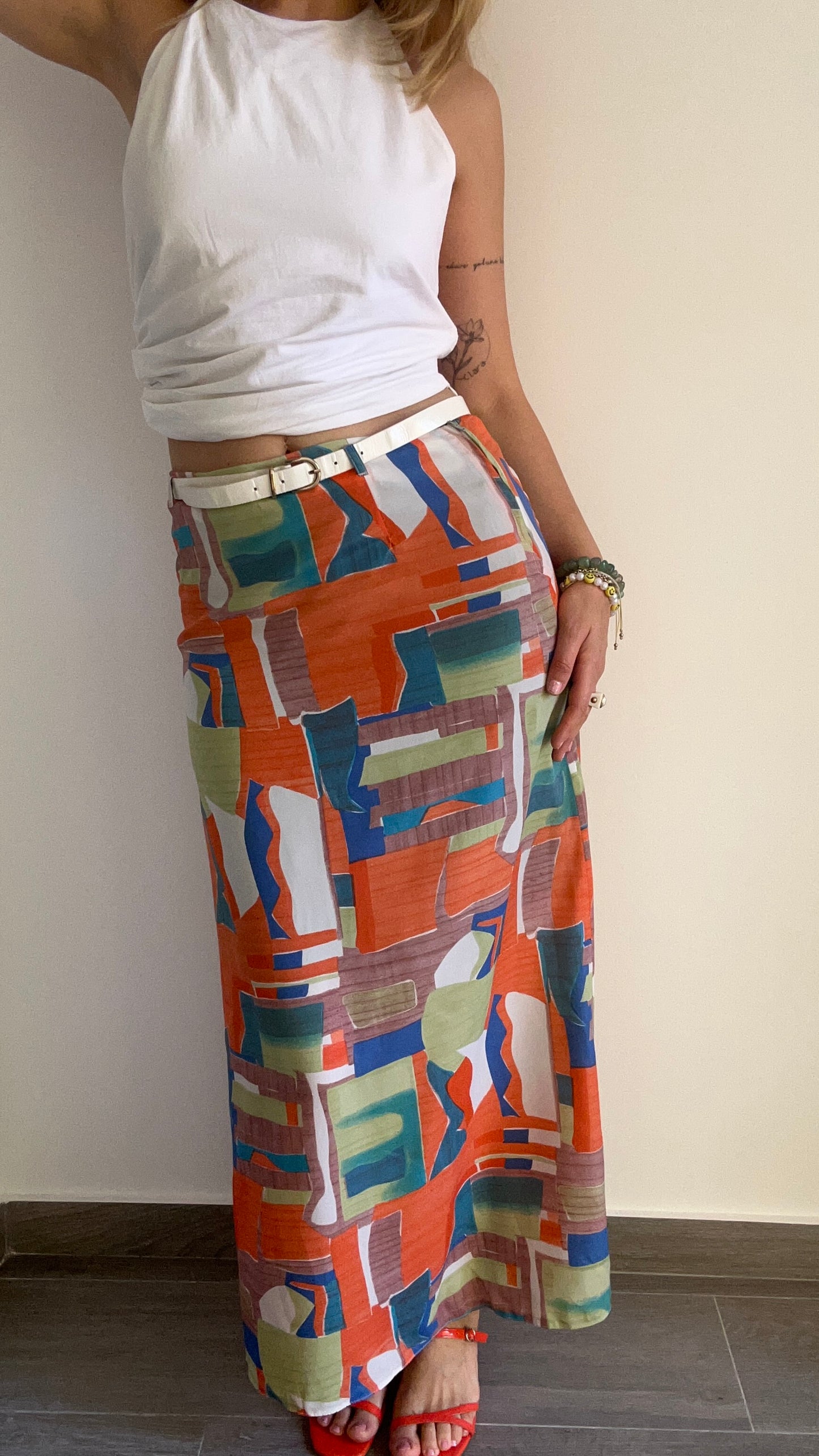 Abstract Print Maxi Skirt