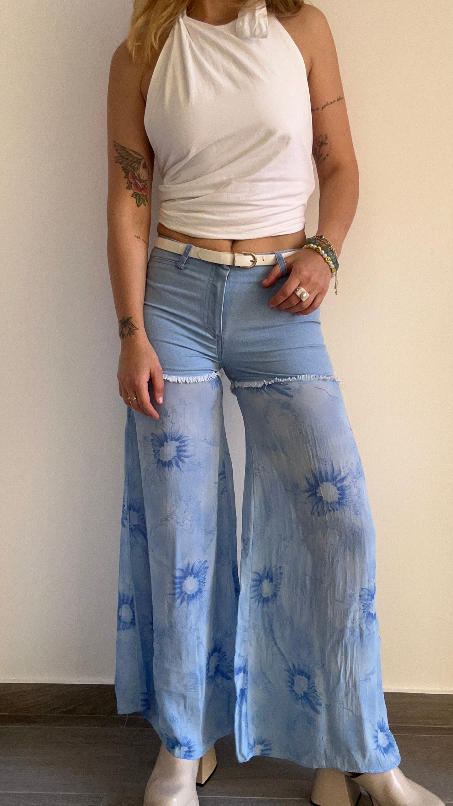 Denim & Chiffon Trousers