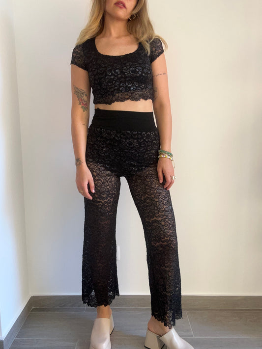 Black Lace Trousers & Blouse Set