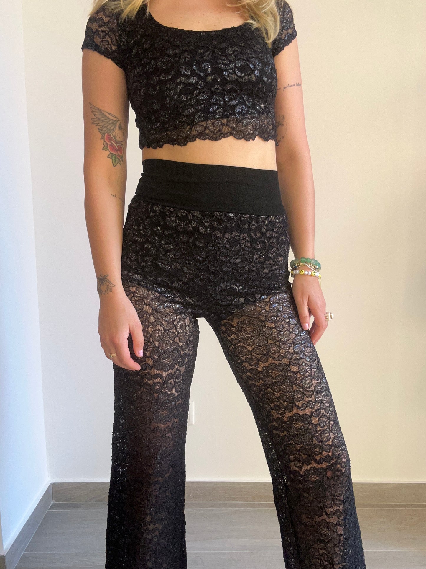 Black Lace Trousers & Blouse Set