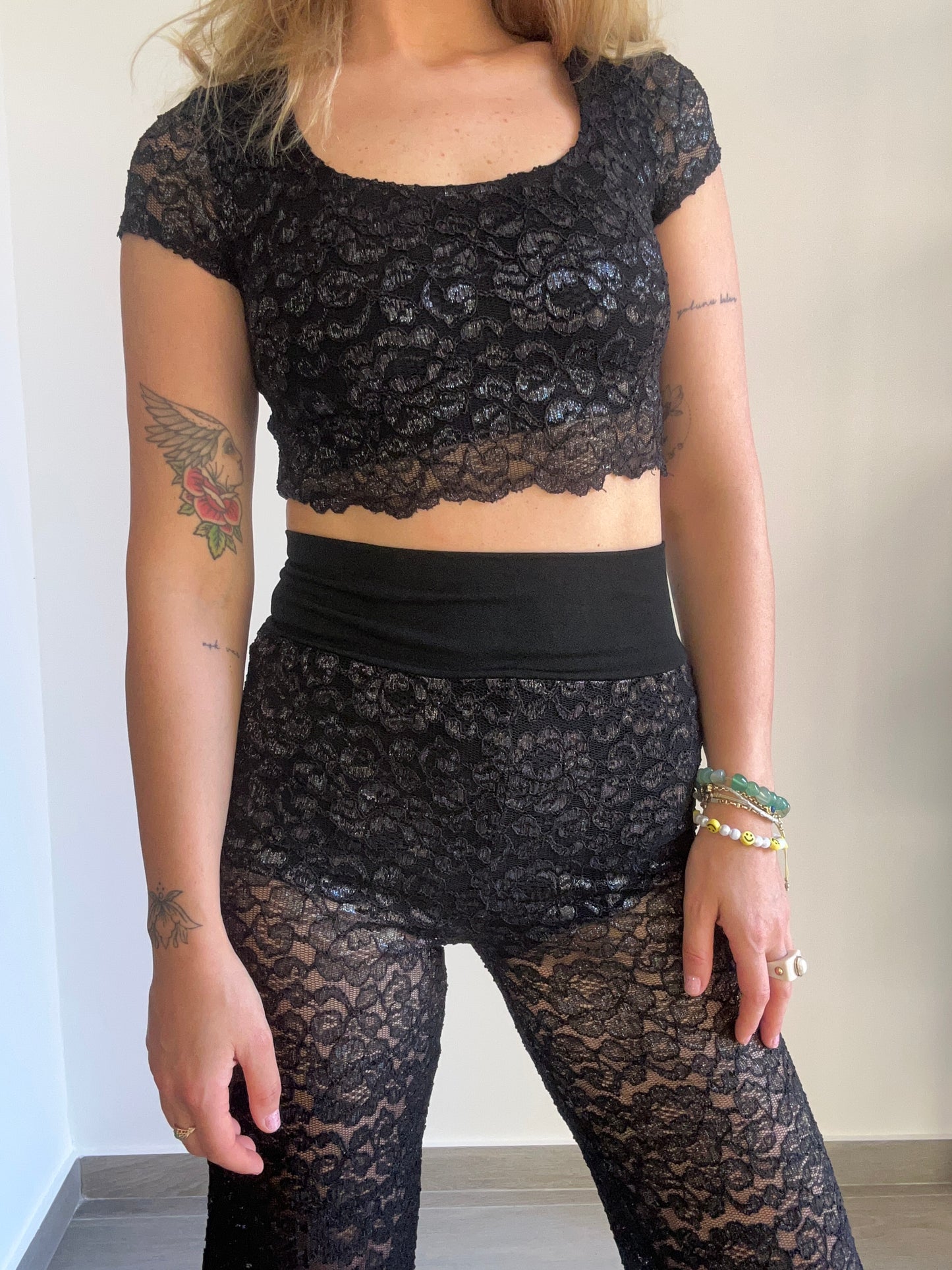 Black Lace Trousers & Blouse Set