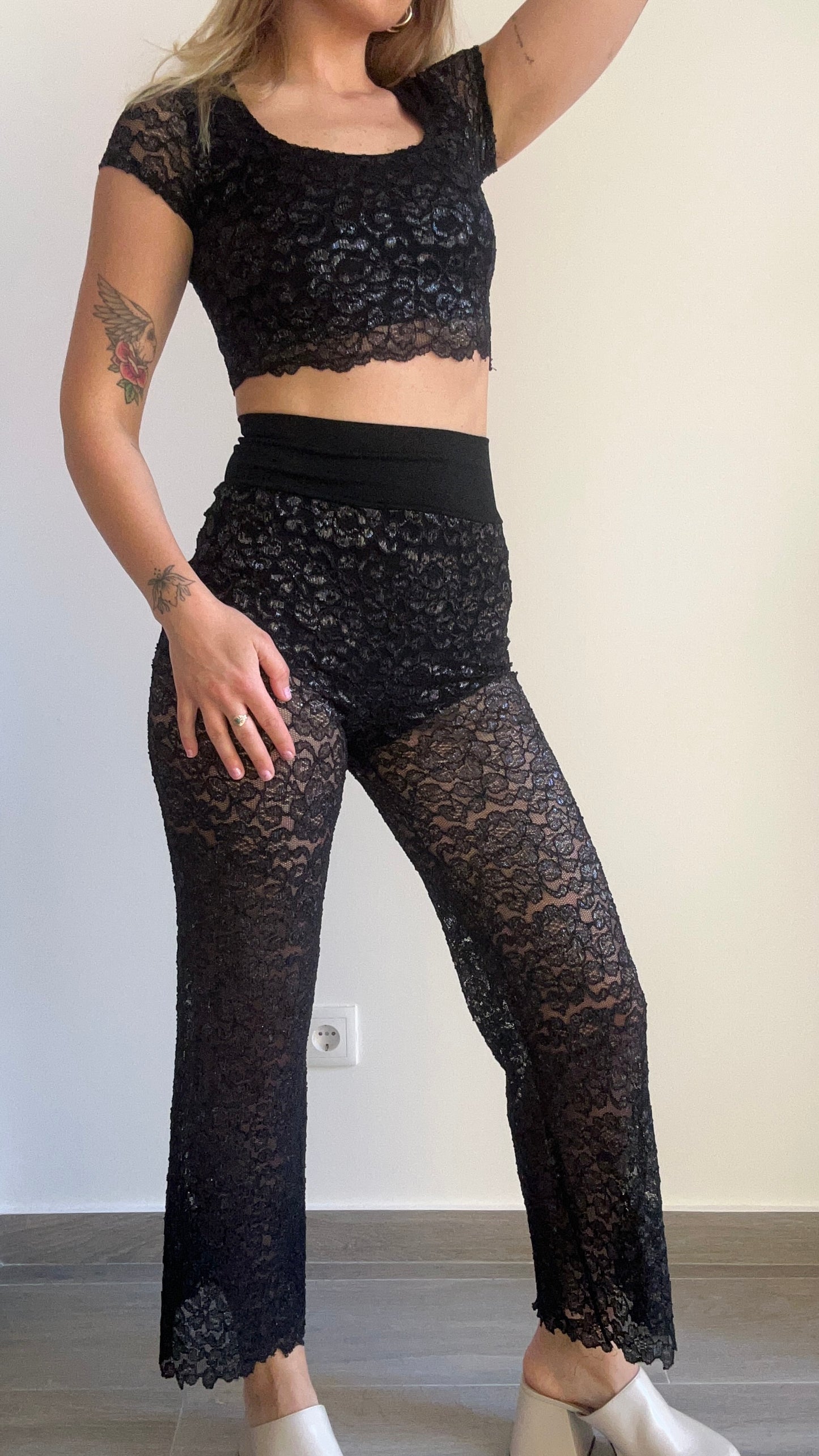 Black Lace Trousers & Blouse Set