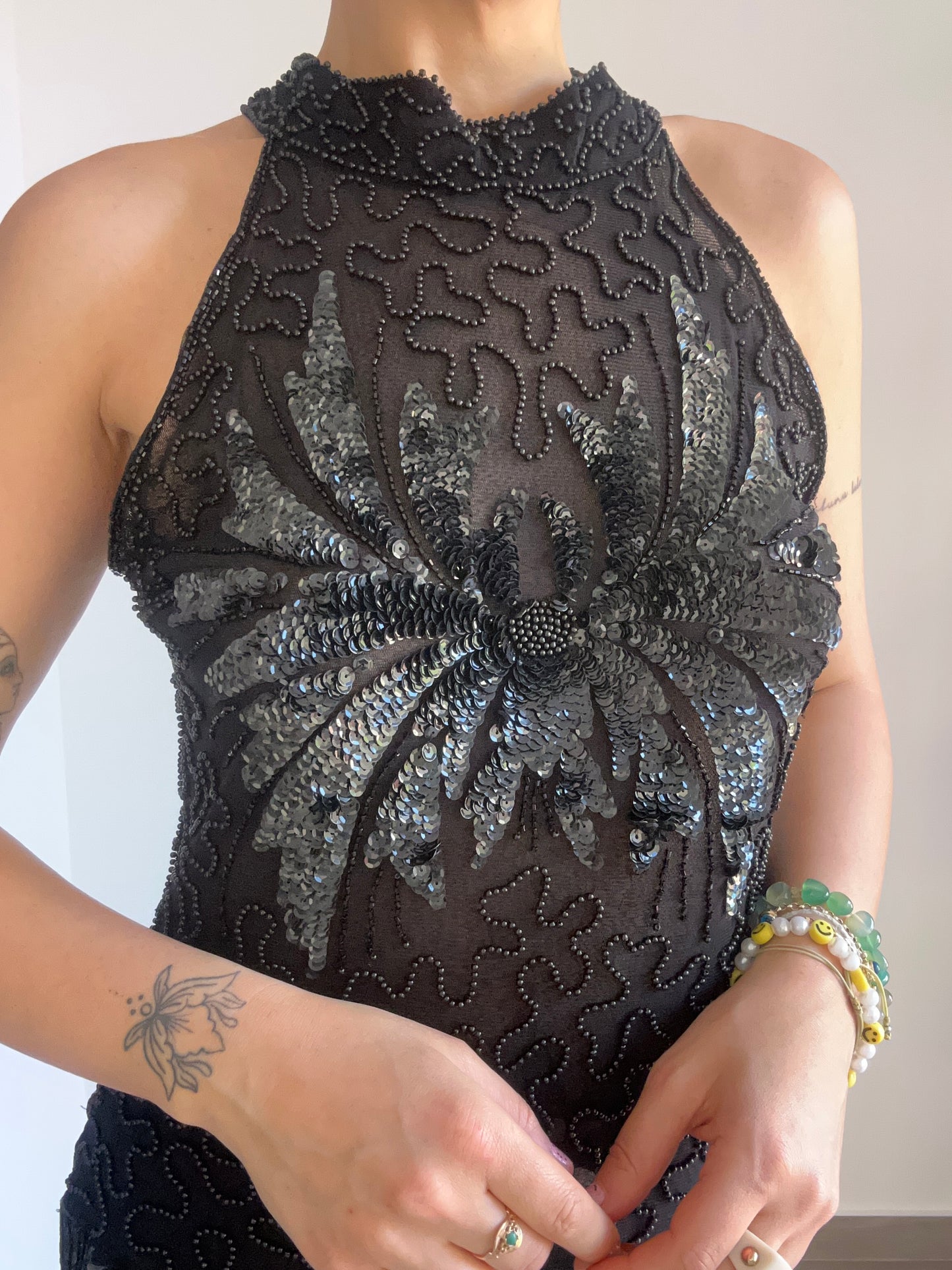 Black Halter Neck Sequinned Top