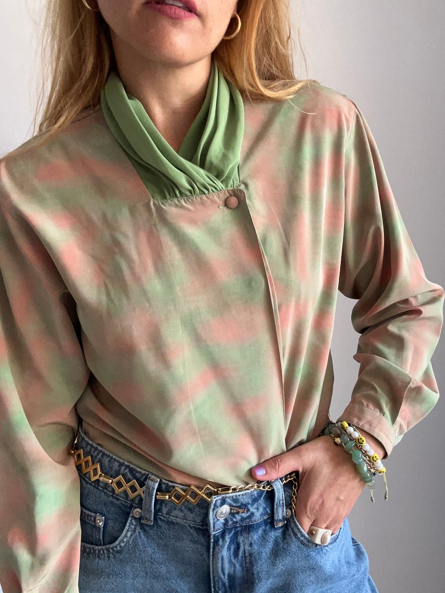 High Neck Abstract Print Blouse