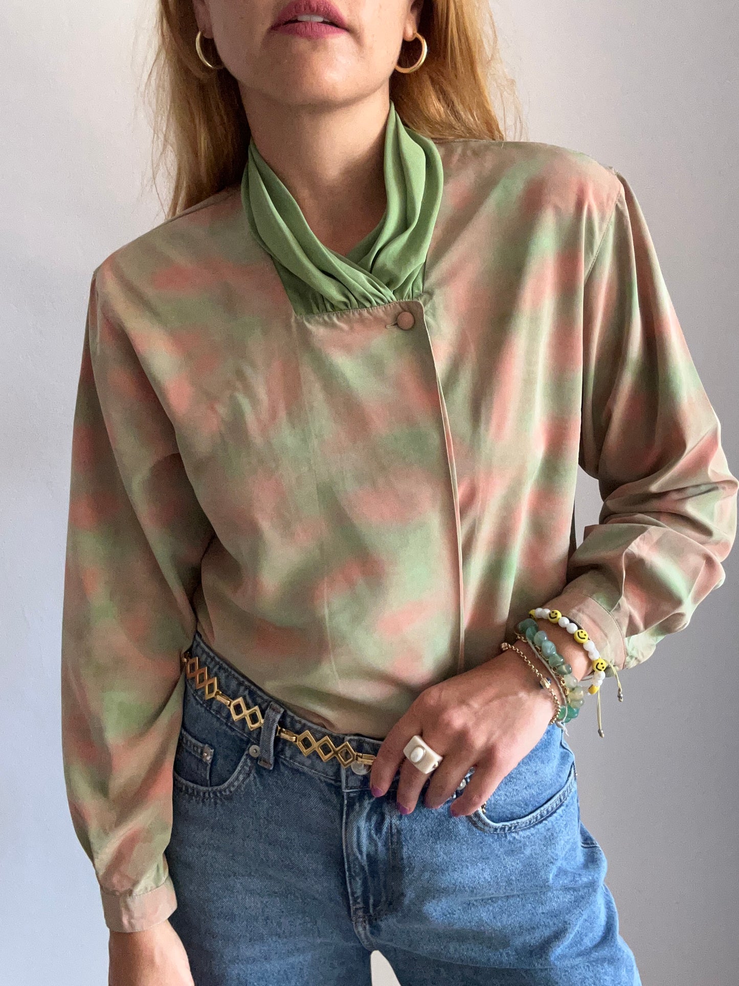 High Neck Abstract Print Blouse