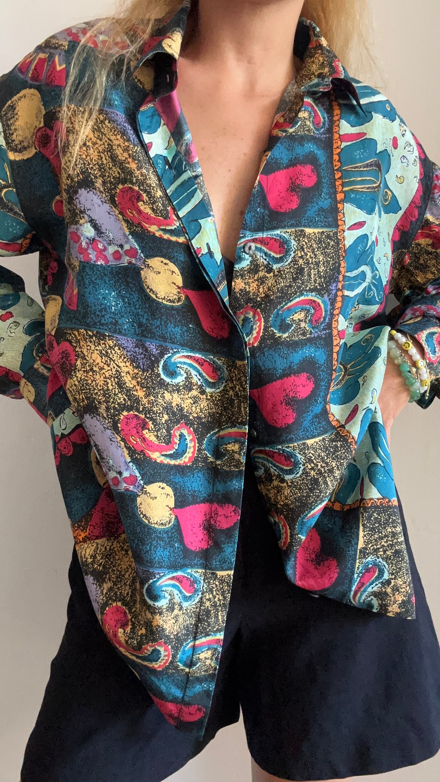 Abstract Print Silk Shirt