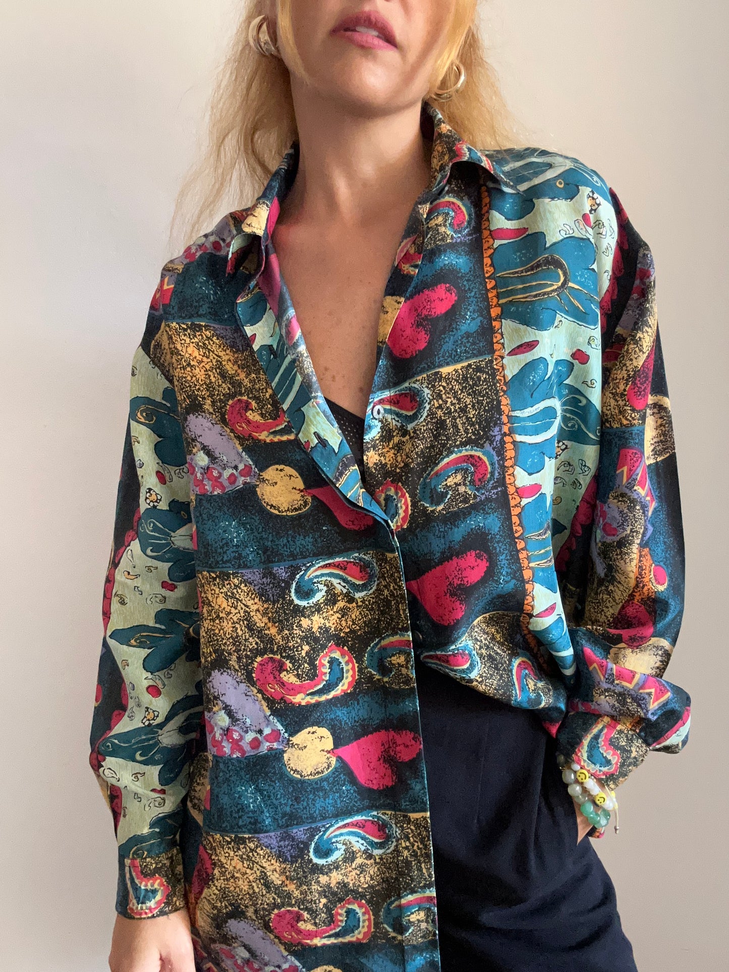 Abstract Print Silk Shirt