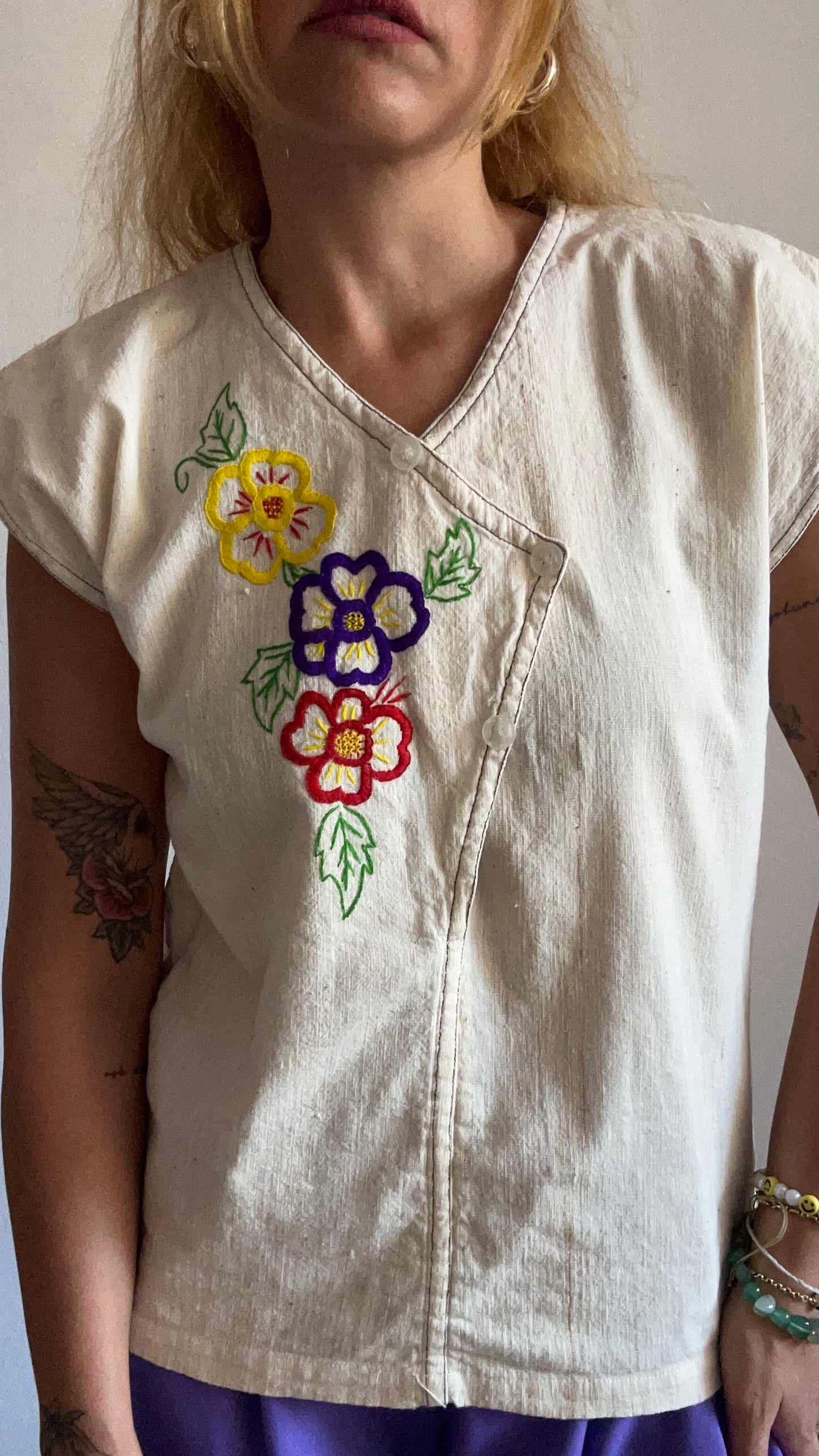 Linen Floral Embroidered Top