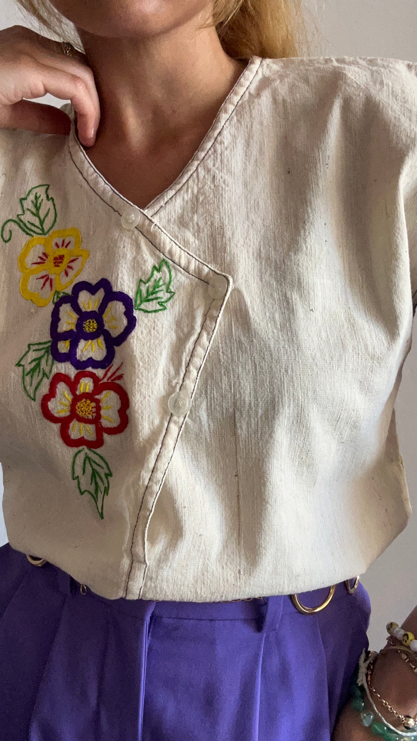 Linen Floral Embroidered Top