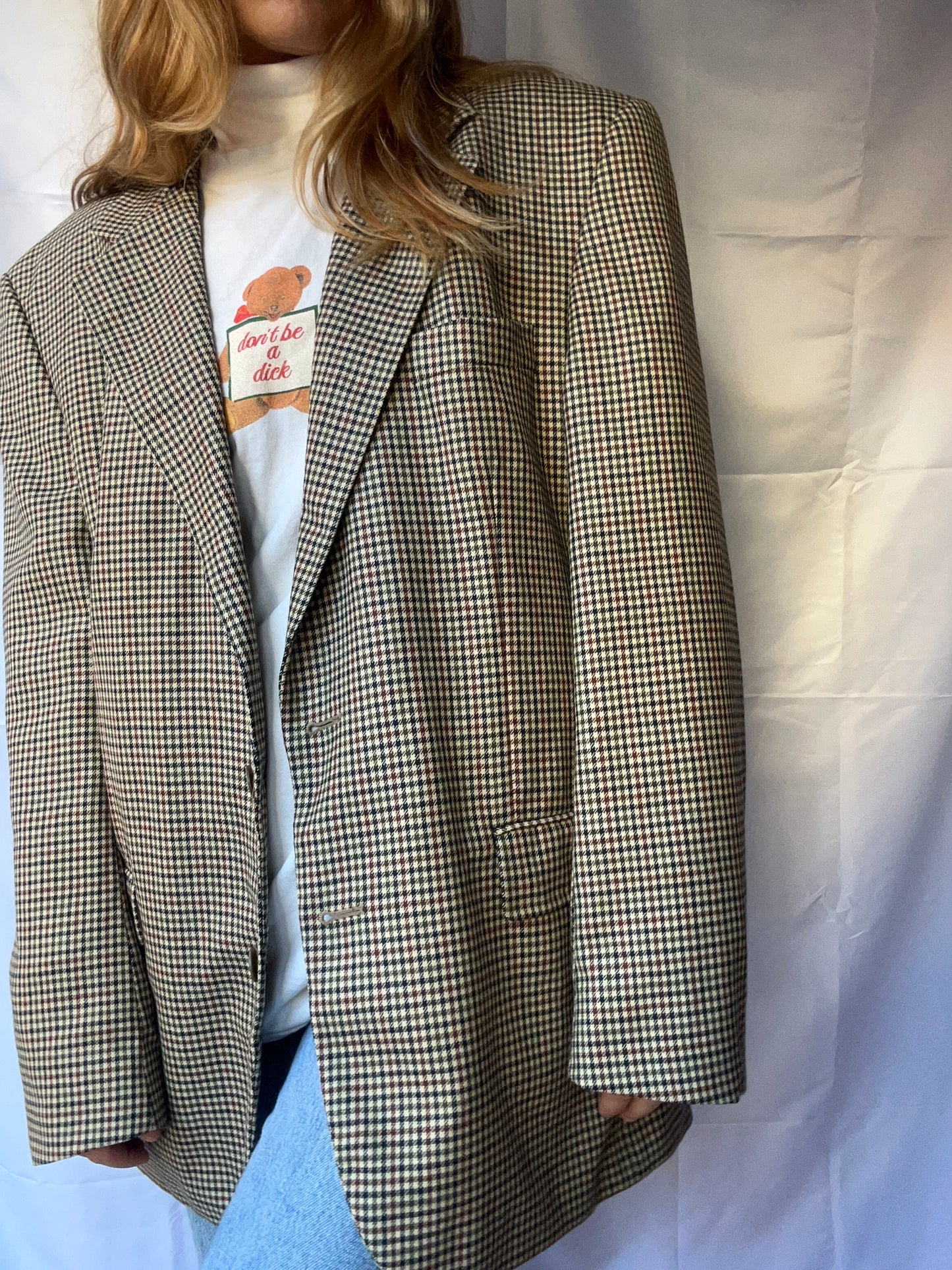 Wool Beige Checked Blazer