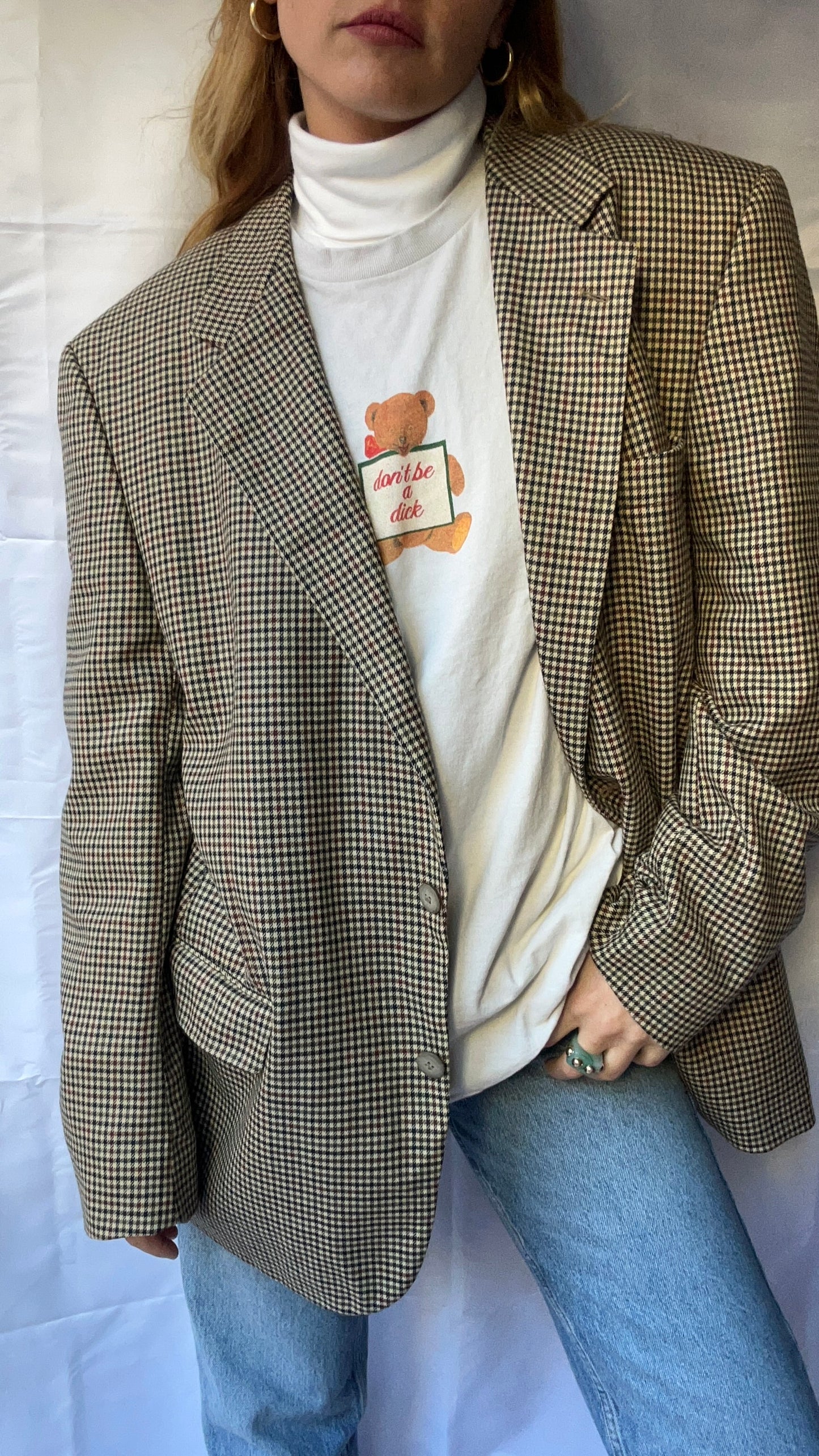 Wool Beige Checked Blazer