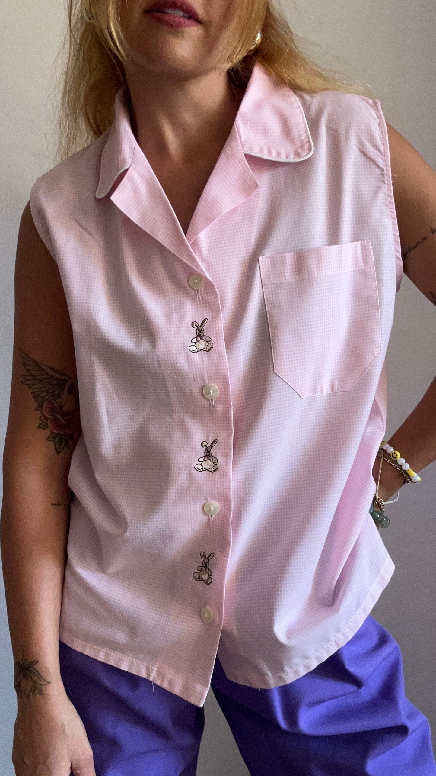 Bunny Embroidered Gingham Top