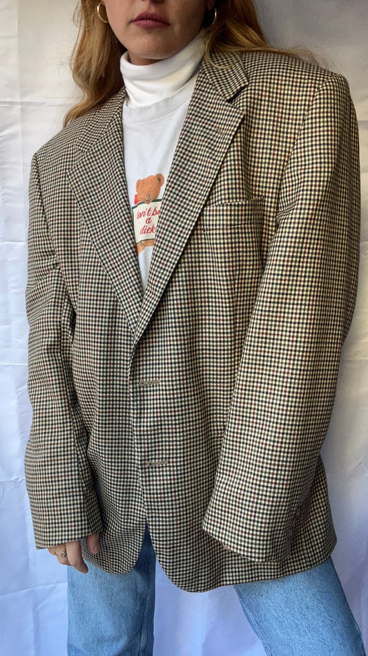 Wool Beige Checked Blazer