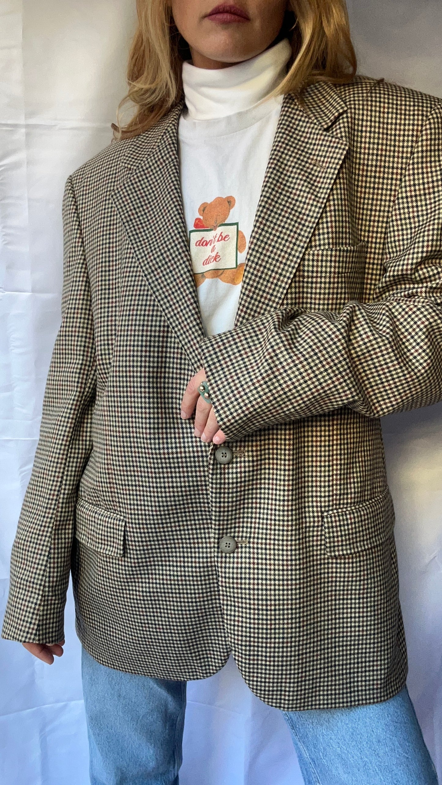 Wool Beige Checked Blazer