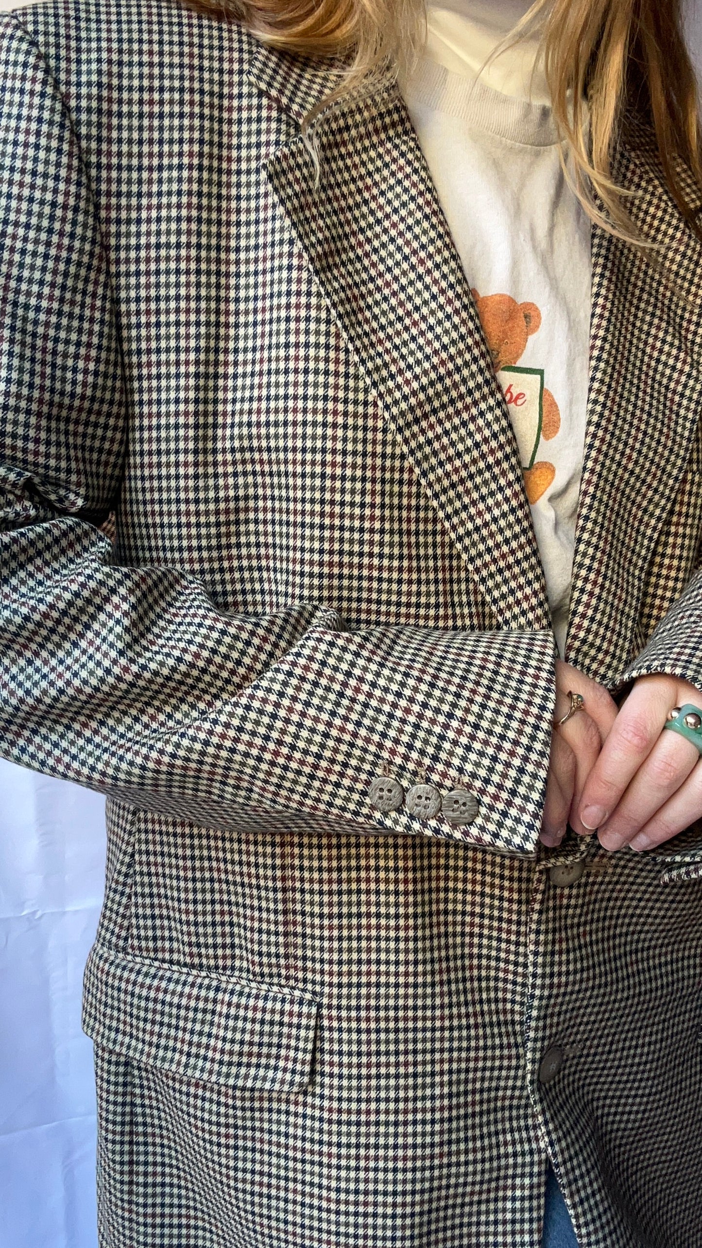 Wool Beige Checked Blazer