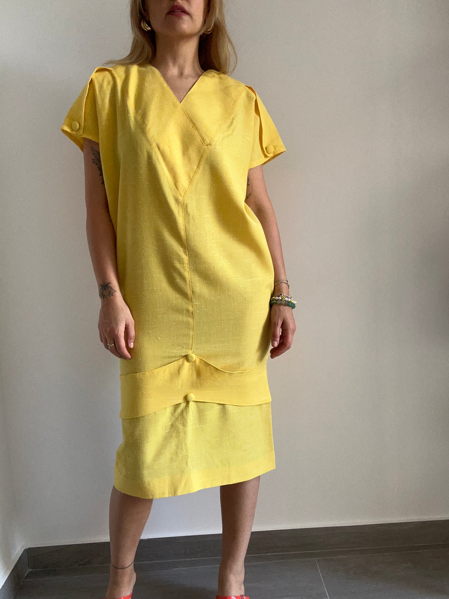 80s Yellow Linen Dress