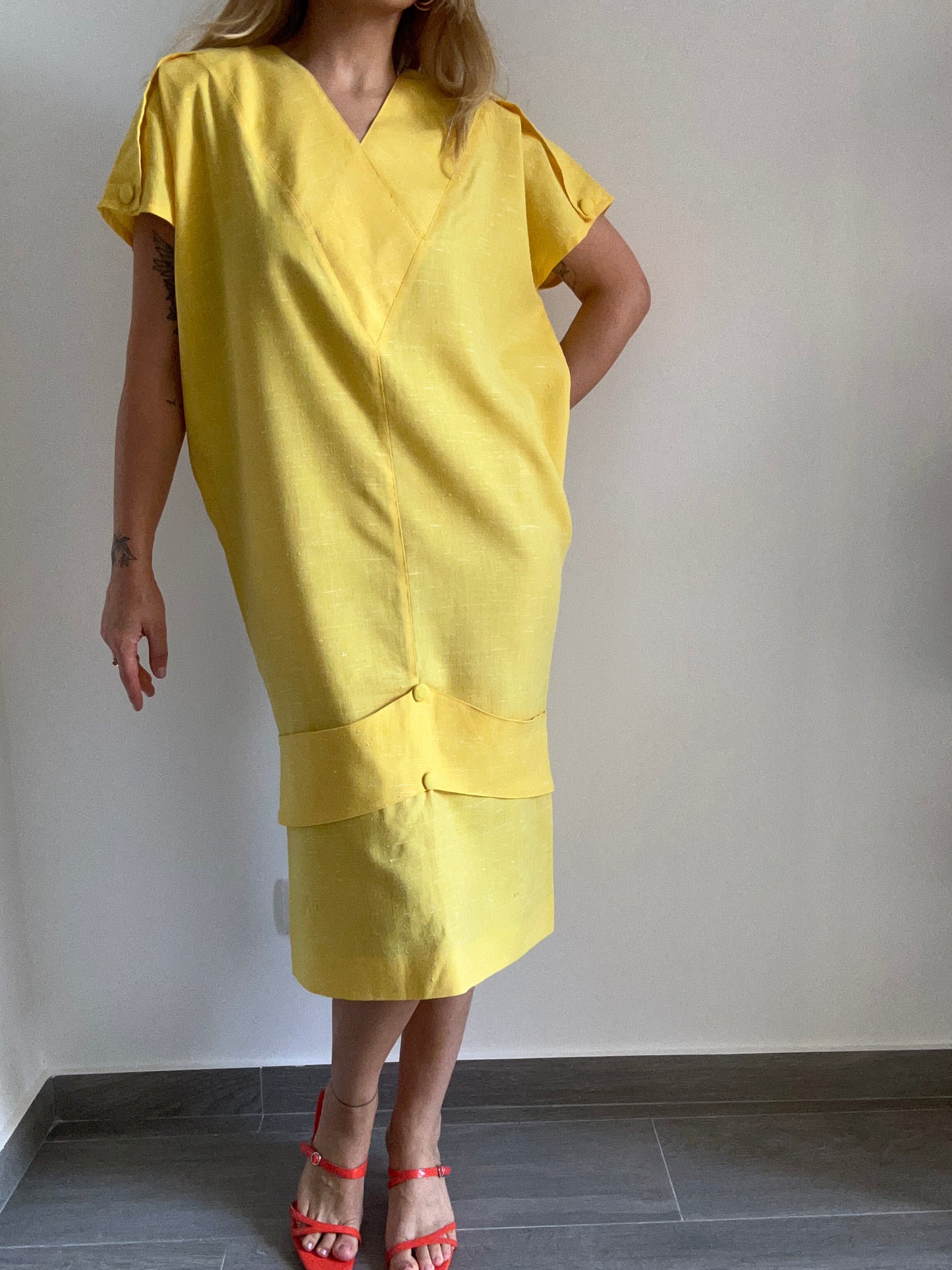 80s Yellow Linen Dress