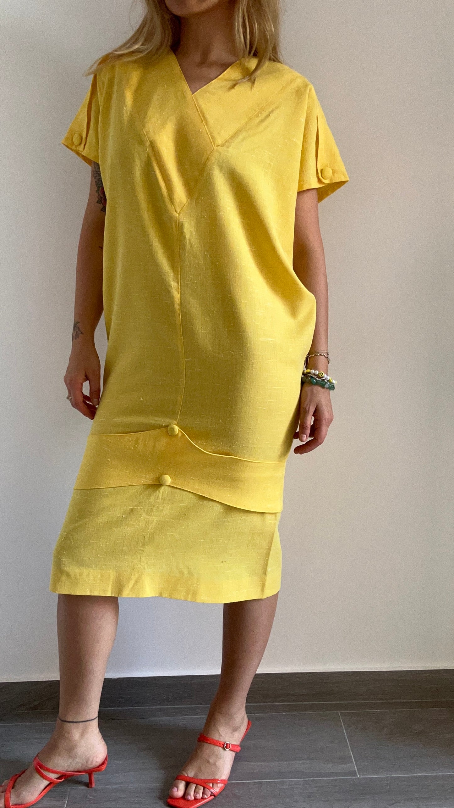 80s Yellow Linen Dress