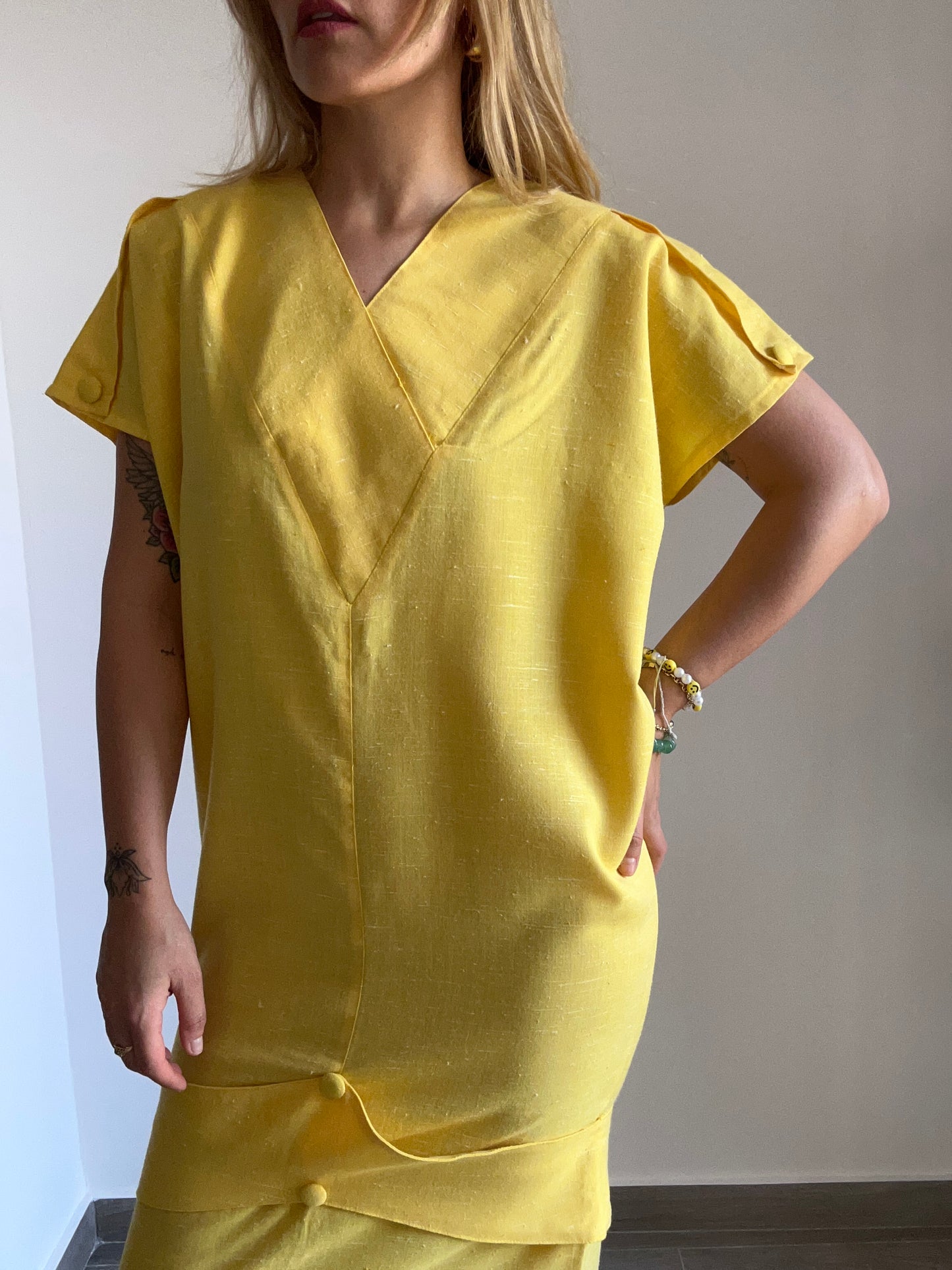 80s Yellow Linen Dress