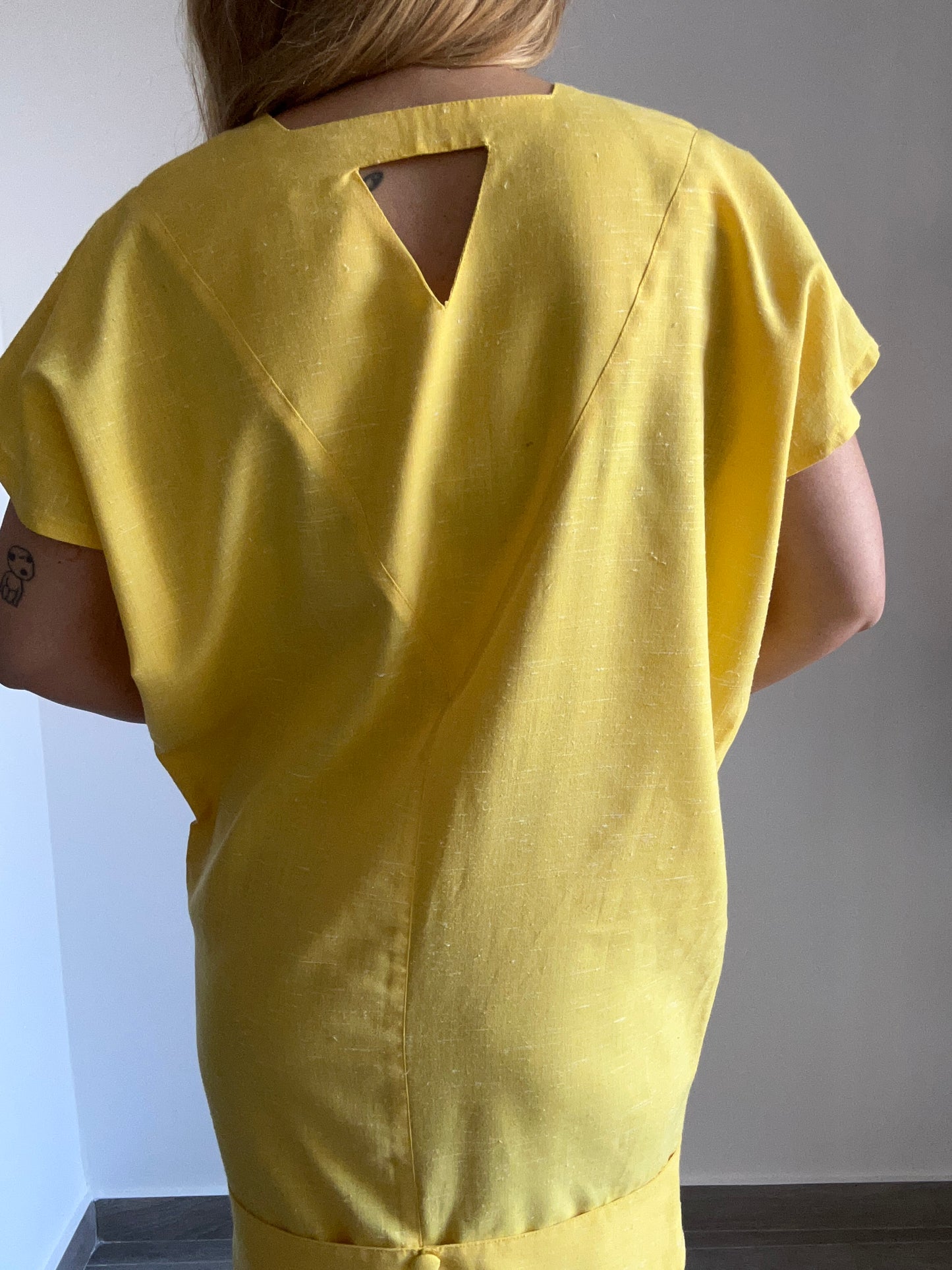 80s Yellow Linen Dress