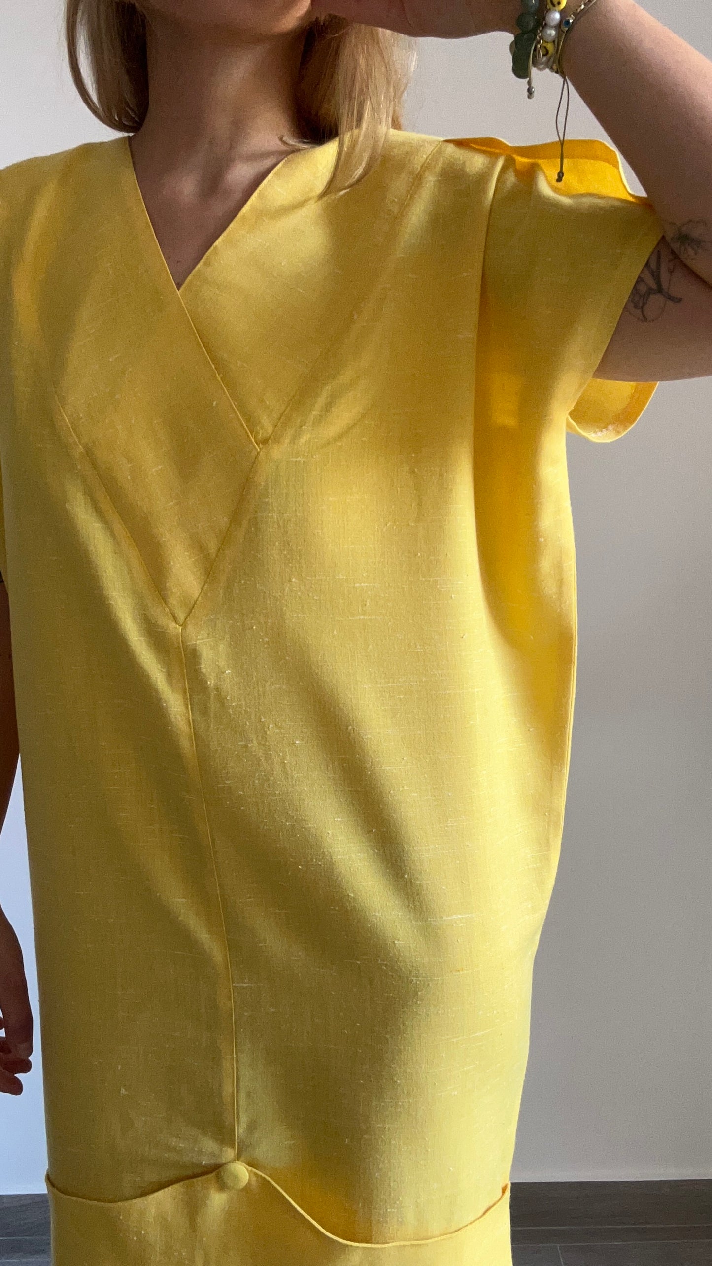 80s Yellow Linen Dress